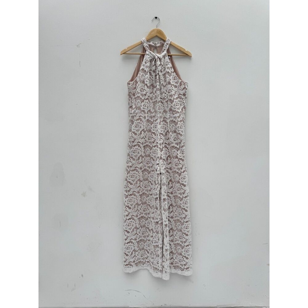 Julia Jordan Ivory Lace Halter Jumpsuit Wide Leg Formal Wedding Guest